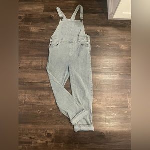 Blue jean overalls with white stripes!!